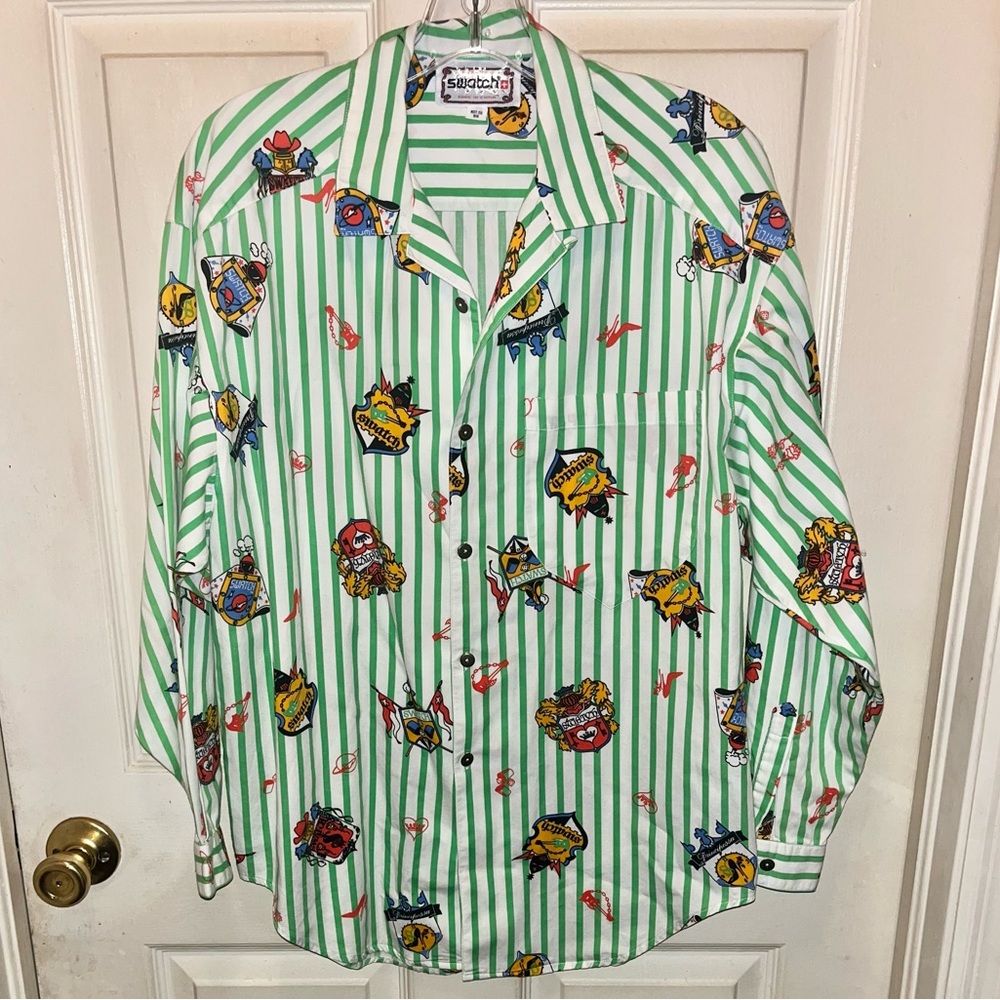 SWATCH + Men’s Long Sleeve Print Button Down Stripes Shirt. Sz XL (Chest 46”).